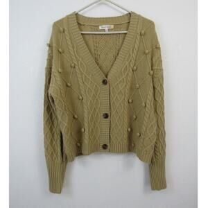 Hazel Moon XL Cable Knit Clip Dot Knitted Sweater Knob Open Knit Brown Golden